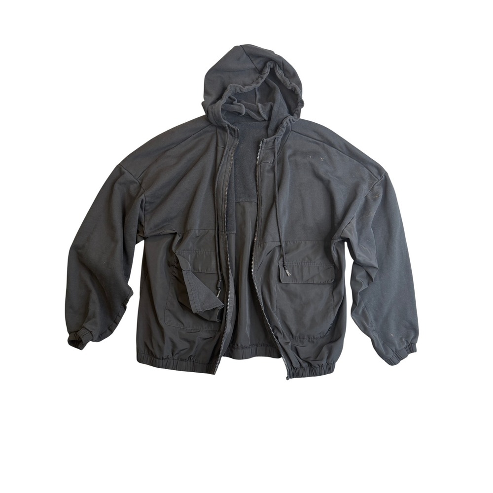 Alo Yoga Men Black Mixed Media Full Zip Hooded Jacket Cargo Techwear See FLAWED